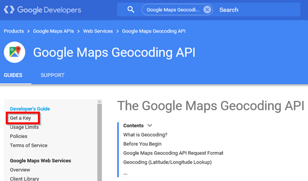 Google maps geocoding API