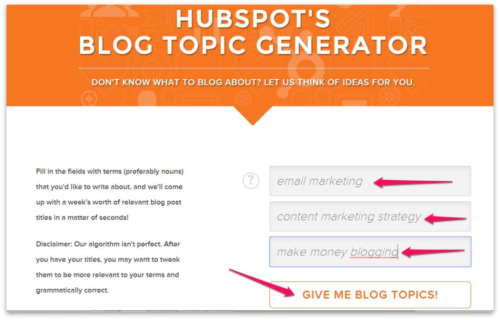 Hubspot's blog topic generator